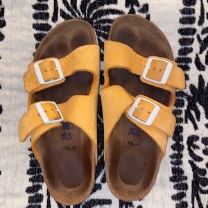 Mustard Yellow and White Arizona Birkenstocks